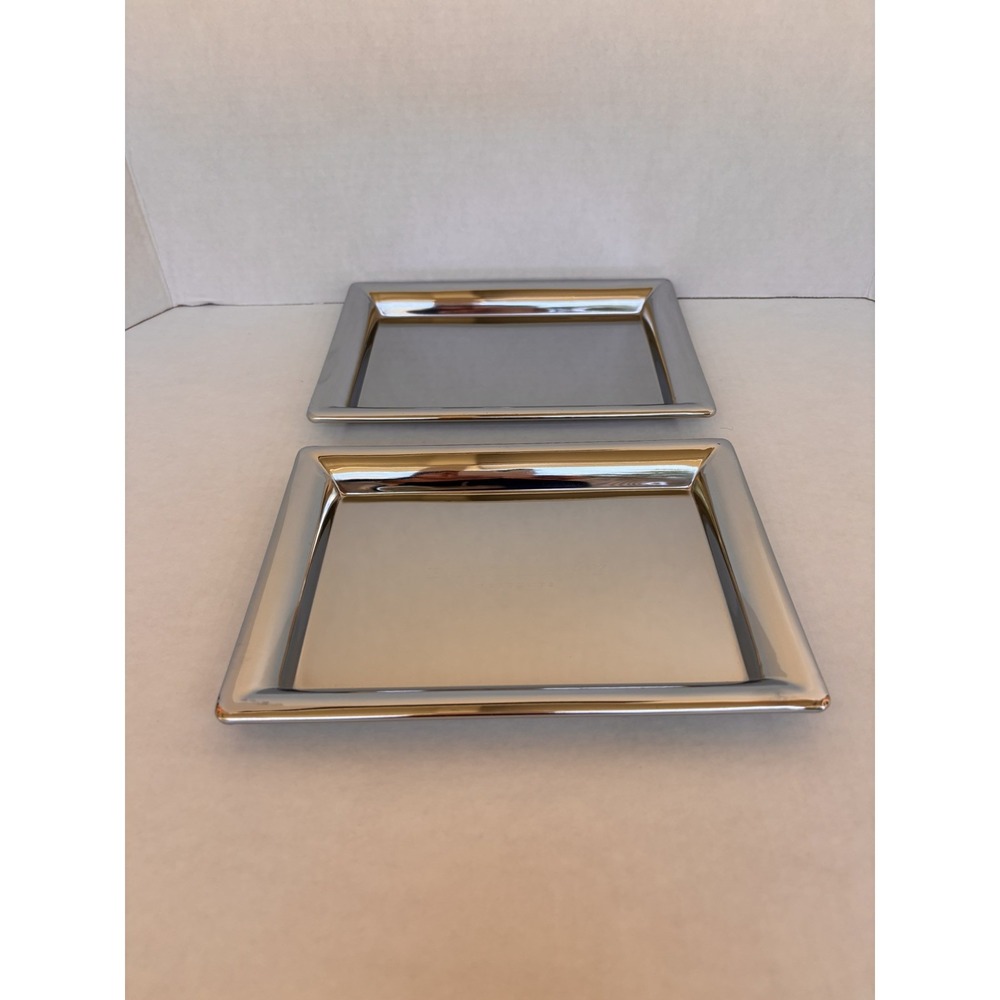 BURBERRY Perfume Vanity Tray Metal Mirrored 9" x  6"  Set of 2 Silver Tone